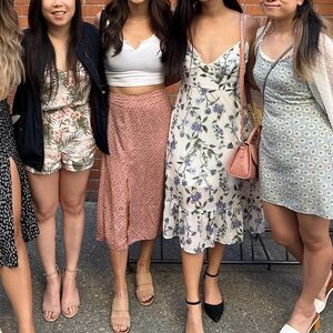 Floral midi dress with matching hair tie